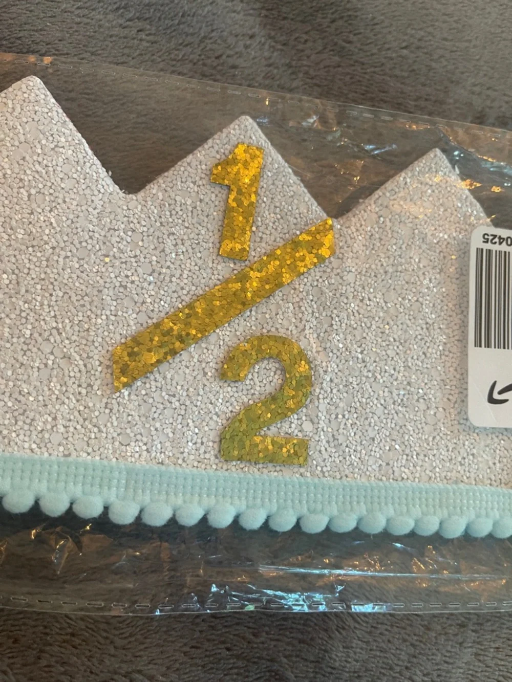 Half Birthday Party Hat, 1/2 Glitter Crown for 6-Month Baby blue nwt